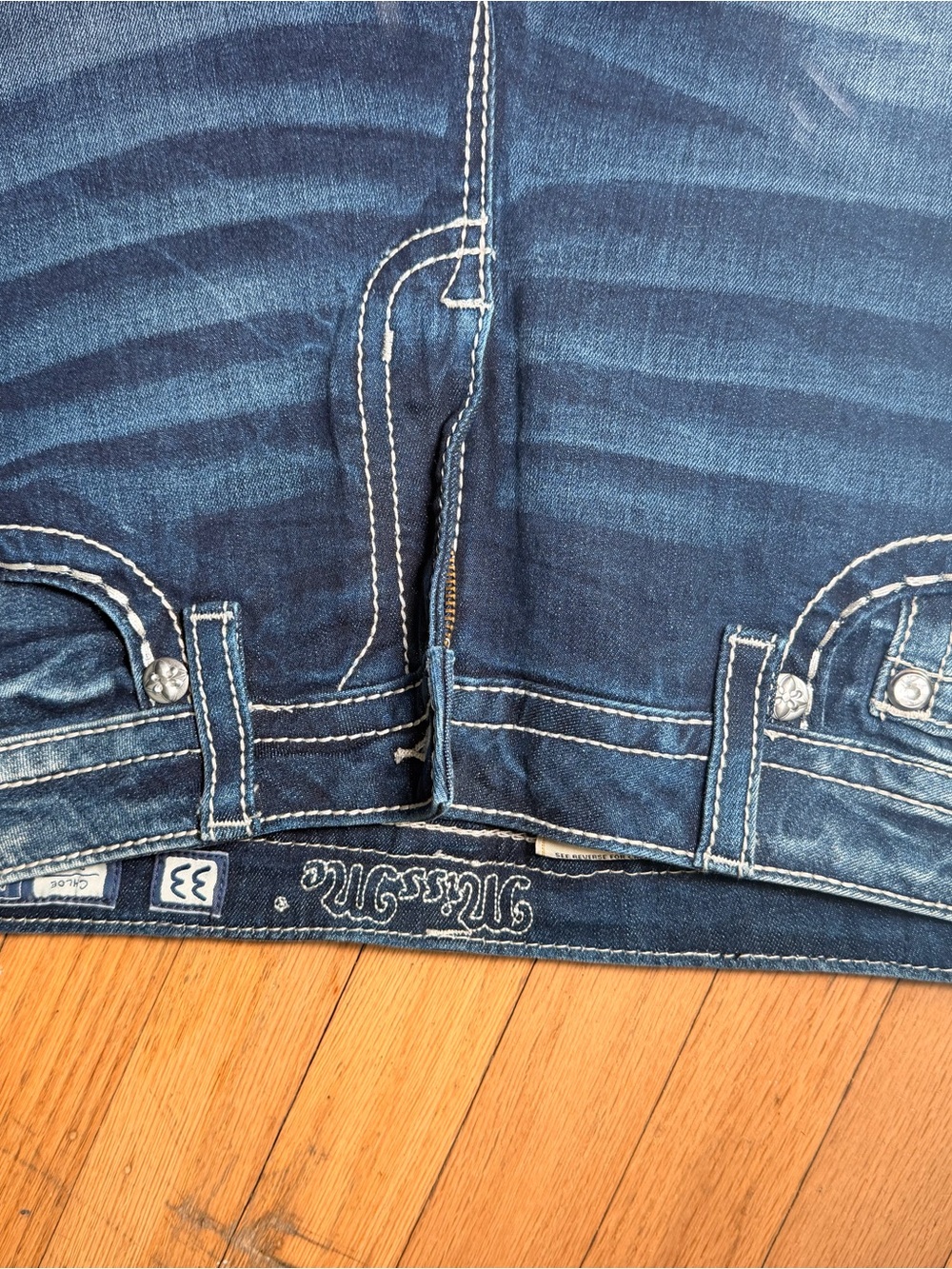 Miss Me Blue Bootcut Jeans with White Contrast Stitching
